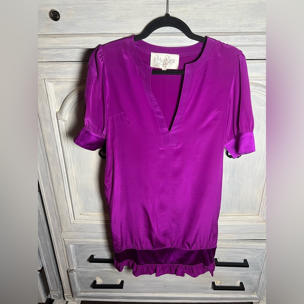 Rory Beca Y2K Magenta Silk Cali Girl Ruffle‎ Mini Dress Classic Flirty